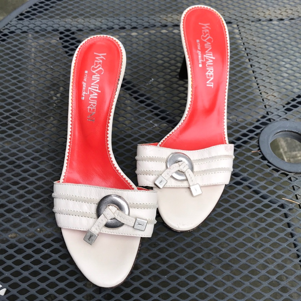 Yves Saint Laurent Slide kitten Heels sandals Authentic white and red